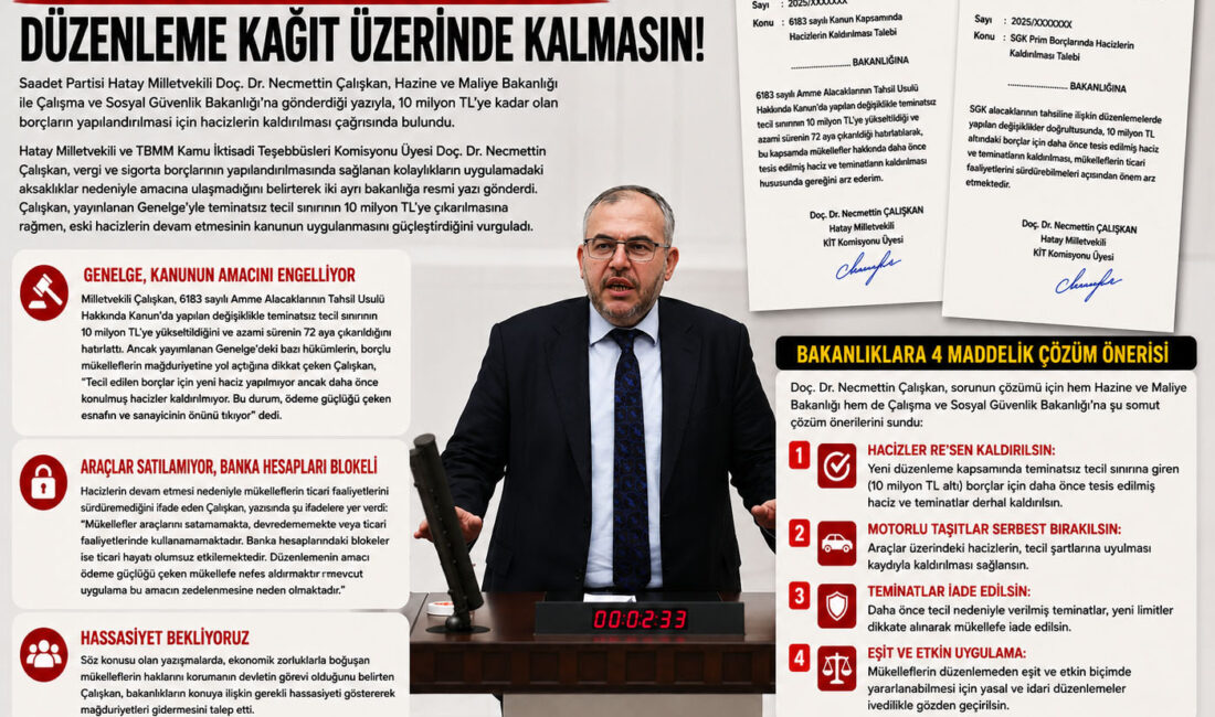 Saadet Partisi Hatay Milletvekili Doç. Dr. Necmettin Çalışkan, Hazine ve